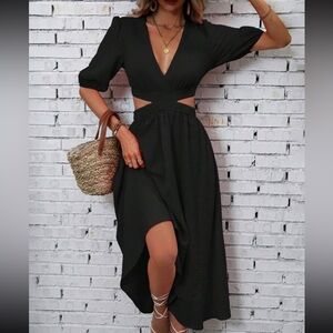 V cutout summer dress with sleeves